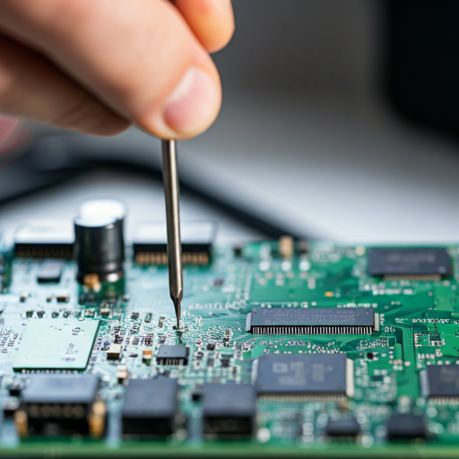 Técnico a soldar placa eletrónica